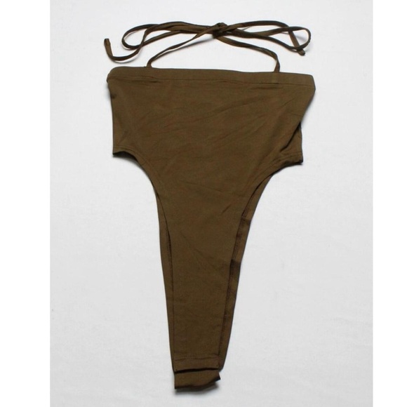 Commense Womens Stretchy Fitted Halter Tube Top Brown Strapless Bodysuit - Picture 2 of 6